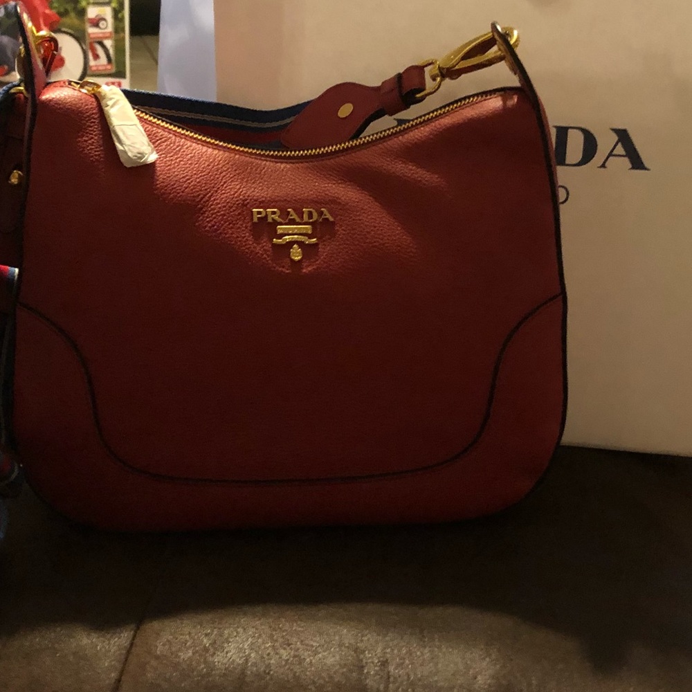 Bag with Baby Blue, red, off white stripes